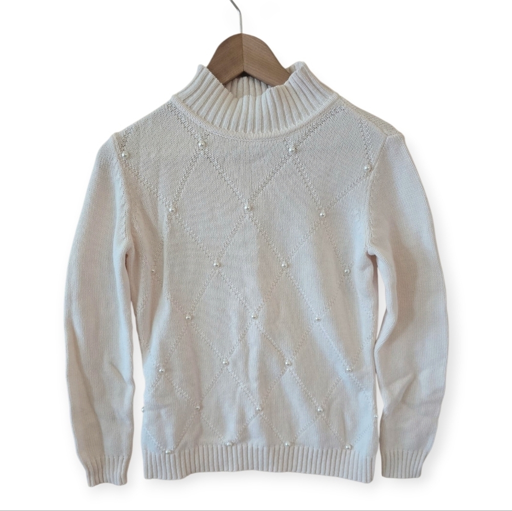 Liz Claiborne Pearl Turtleneck Sweater Sz Ps Creame Long Sleeve Cozy